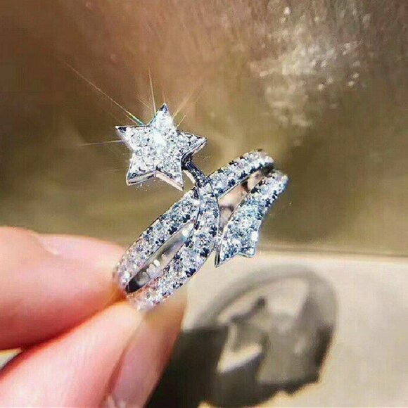 🎀  Fashion Star Shaped 925 Silver Plated Wedding Ring, FB16FA1066 - Picture 1 of 7